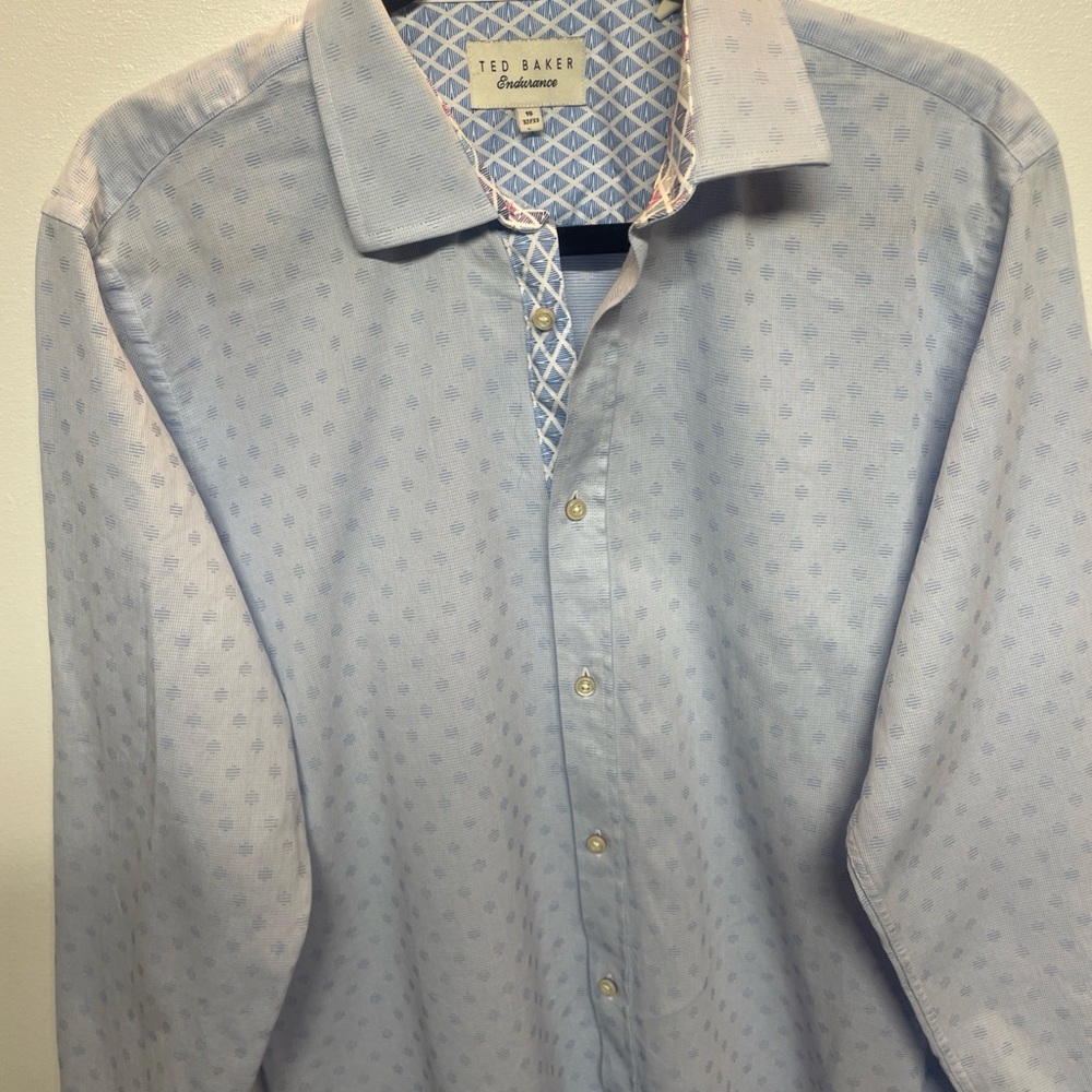 Ted Baker Endurance Light Blue Geometric Button Down Shirt size 16‎ - Picture 3 of 14